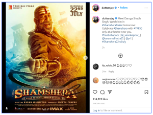 Sanjay Dutt's villainous look in 'Shamshera', poster released before trailer release