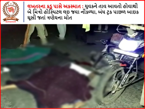 લખતરના કડુ પાસે અકસ્માત - યુવકને તાવ આવતો હોવાથી બે મિત્રો હોસ્પિટલ લઇ જવા નીકળ્યા, બંધ ટ્રક પાછળ બાઇક ઘૂસી જતાં ત્રણેયના મોત
