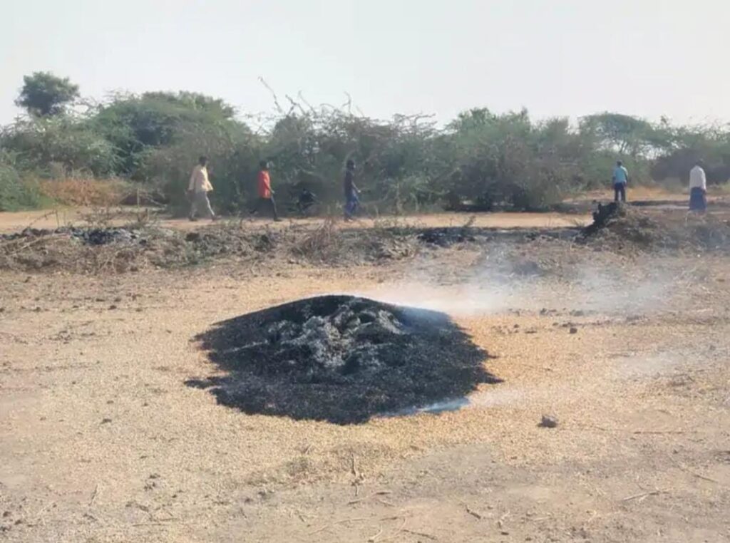 Dasada's gauchar land caught fire late at night, consuming fodder and castor